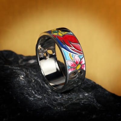 925   Kleurrijke Charmante Bloem Zirkonia Ring Feest Emaille Luxe Sieraden Cadeau Voor Vrouwen 6 beige
