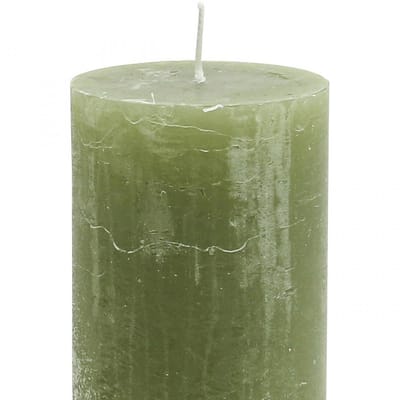 Olijfgroene pilaarkaarsen in effen kleur, 60×100 mm, set van 4, landel