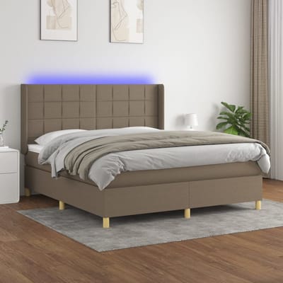 vidaXL - Boxspring - met - matras - en - LED - stof - taupe - 160x200 - cm