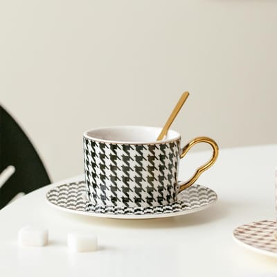 Hanevoet Keramische Afternoon Tea Kop Goudbeschilderde Koffiekop met Lepel Kantoor Waterkop Mannen en Vrouwen Bloementhee Kop 180ml