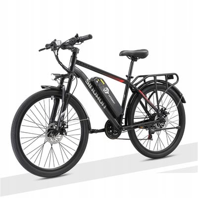 SINOHON EM200 26‘’ Elektrische Fiets – 250W Motor, 48V 12,5Ah Accu, 21 Versnellingen, 25km/u – Stadsfiets met LED-Vertichting