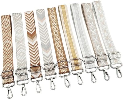 Verstelbare Boho Tasriemen, 3.8 cm Breed, Geschikt voor Diverse Tassen, Verstelbare Lengte 72-130 cm, Schouderriem Accessoires, Zilveren Gesp, Grijs Diamantpatroon