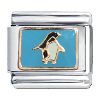 Schakel - Bedel - Pinquin - 9mm Charm - Geschikt voor Italiaanse Bedelarmband - Italiaanse Schakelarmband - Blauw