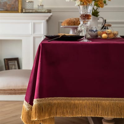 Nieuw Rechthoekig Fluwelen Tafelkleed Effen Donkergroen met Gouden Kwastjesrand Zacht Vallend Luxe Premium Tafelkleed voor Thuis Eten 100x100cm