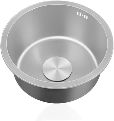 Ronde Spoelbak - Keukenwastafel Bar - Kleine Ruimtes - Met Overloop - 38 cm Diameter - Grijs