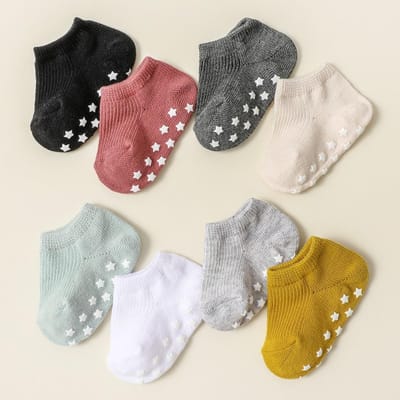 8 Paar Antislip Vloersok voor Peuter Lente Zomer Baby Enkel Korte Sok Kawaii Eerste Stapper Binnensok 0 to 6M gray