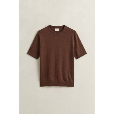 Gant Trui Slub Cotton Linnen Short Sleeve Crew Neck Hazelnut Melange / male