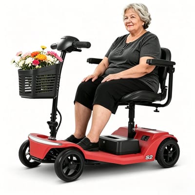 Elektrische Scootmobiel met Vier Wielen voor Senioren, Draagvermogen 136 kg, Snelheid 6 km/u, Verwijderbare Accu, USB-oplaadpoort, Geschikt voor Lange Ritten, Geen Rijbewijs Vereist – S2 Rood