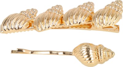 Haarsoires Haarspeld Duckklem & Schuifspeldje 6cm – Schelpen – Metaal – Goud – Set van 2 - Sterke Haarclip voor Styling & Dagelijks Gebruik - Hair Clip - Decoratieve Haaraccessoire