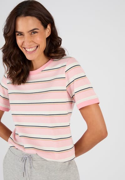 Damart - T-shirt gestreept zuiver katoen - Dames - Roze - L