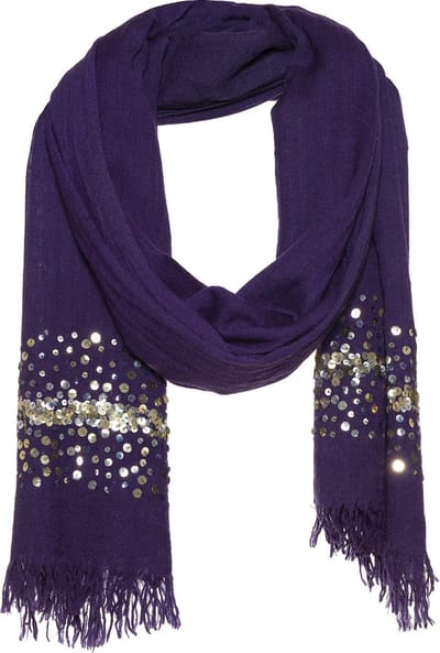 Blauwe sjaal dames - Pailletten borduur - 100% Wol