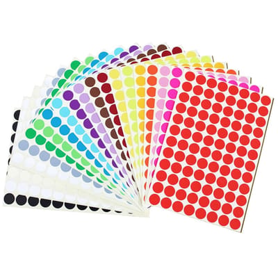 Dailygoods- Plakpunten 16 mm - Zelfklevende Etiketten - Kleurcodering - 16 Kleuren - Markeringspunten - 96 Stickers per Vel