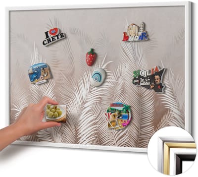 Wallfluent - Beige Magnetisch Bord met Kleurvariaties - 80 cm x 60 cm - Magneetbord met Witte Frame - Natuurlijke boho-bladeren - Magnetisch Bord Foto Bevestiging - Magnetisch Bord Muurbevestiging - Design Magneetbord met Frame