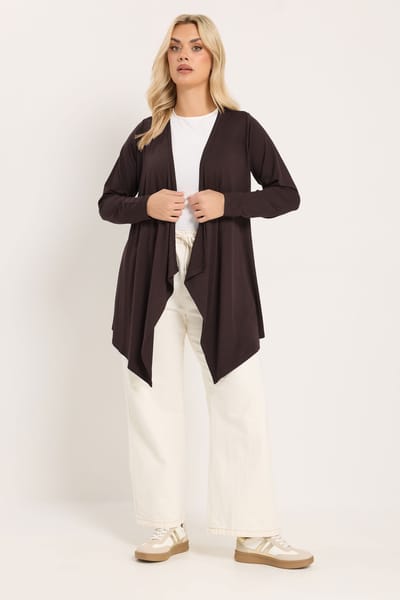 Yours Chocoladebruin Vest Met Watervalkraag Size 42