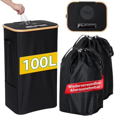 100L Flessenverzamelaar met 2 Vakken – Grote Recycle Tas met Dubbele Siliconen Opening & 2 Binnenvakken – Voor Lege Glasflessen en Afval