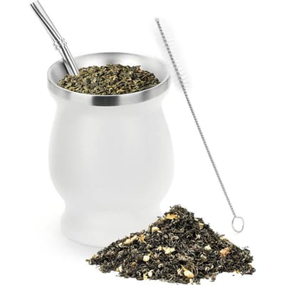 230ML Yerba Mate Set Bevat Dubbelwandige 188 Staal Mate Thee Beker Eén Bombilla Mate Rietje Schoonmaakborstel Duurzaam