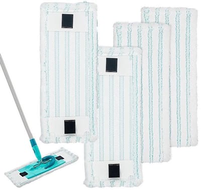 Dweilpad - geschikt voor Leifheit Clean Twist M Ergo - vervangingskoppen - zwabber voor nat en droog - 38*15.5 cm - microvezel - Turquoise - 4 stuks