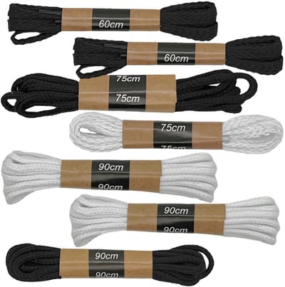 Dailygoods- Veters Set 7 Paar - Plat/Rond - Scheurvast - Polyester - 60/75/90 cm - Zwart/Wit - Geschikt voor Sneakers/Sportschoenen - Schoenveters