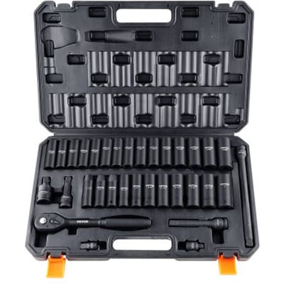 VEVOR 1/2 inch dopsleutelset CR-V gelegeerd staal 33-delige dopsleutelset 10-24 mm diepe doppen slagmoersleutel, HRC 42-48 dopsleutel inclusief gereedschapskoffer, metrische schroefverwijderaar