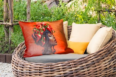 Buitenkussens - Vrouw - Chilipepers - Pepers - Bloemen - 60x40 cm - Weerbestendig