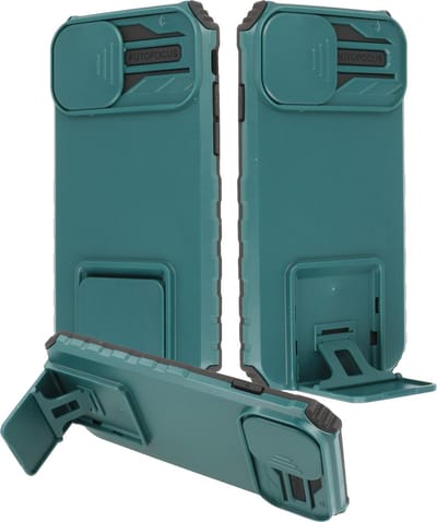 Premium Kwaliteit Anti Shock Hoesje - Back Cover - Camerawindow met Stand Functie - Geschikt voor Samsung Galaxy S22 - Donker Groen