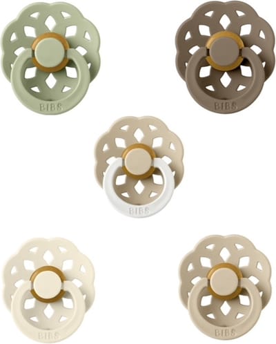 BIBS Boheme Fopspeen set 5 stuks Dark Oak Glow,Vanilla, Sage, Ivory en Vanilla Glow 0-6 maanden maat 1