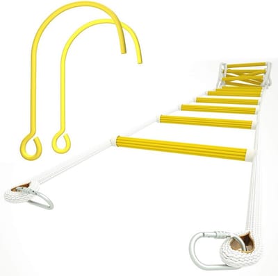Brandblusladder 4 m - Brandwerende touwladder met karabijnhaken en raamhaken - Herbruikbaar - Draagvermogen tot 900 kg