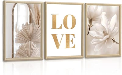 Famanu – Set van 3 moderne decoratieve schilderijen - beige - magnolia - minimalistisch - woonkamer