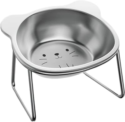 Verhoogde Voerbak - Huisdier Schaal - Comfortabel Eten - Nekwervel Bescherming - 19 cm Lengte - Zilver