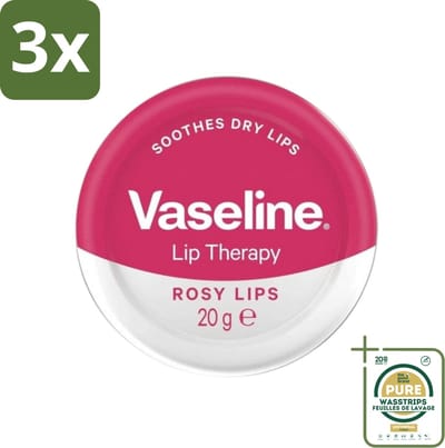 3 x Vaseline - Rosy Lips - Lip Therapy - Verzorgend - 20 g - Grootverpakking - Lippenbalsem - Verzorging - Rosé Lippen - Hydraat - Droge Lippen