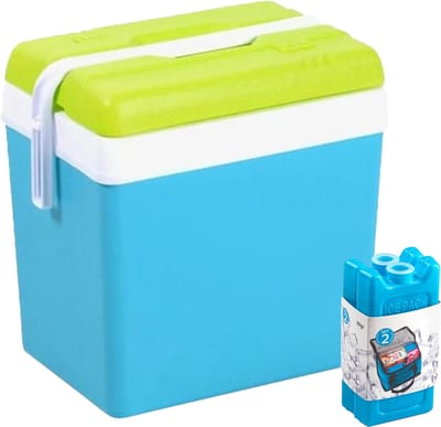Koelbox met koelelementen - 24 liter - kunststof - blauw - 36 x 27 x 40 cm