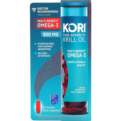 Kori, huile de krill antarctique pure, Oméga 3 aux effets variés, 800mg, 90 capsules molles