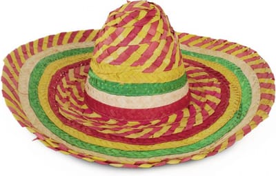 KIMU® Sombrero Hoed Rood Geel Groen Wit - Mexico Mariachi Gevlochten Riet - Mexicaans Rieten Zomerhoed Festival