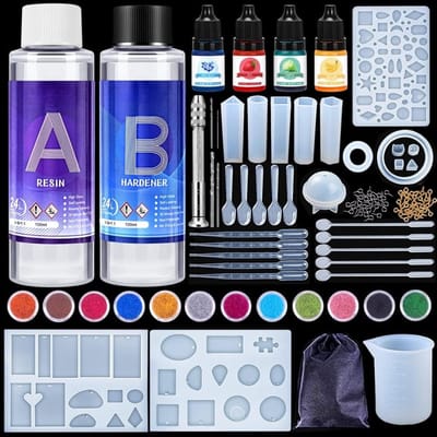 YOR® Epoxy Starterspakket - Zelf Sieraden Maken Set – Resin Starterskit Inclusief Giethars – Compleet Pakket voor: Sieraden, Ketting, Oorbellen, Armband, Ring, Sleutelhanger - Veelkleurig - 31cm x 19cm x 5 cm