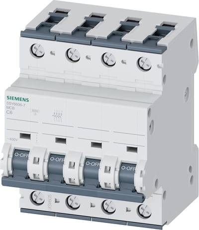 Siemens Miniature circuit breaker, 400 V, Icn: 6 kA, 3P+N, Icu: 30 kA, C-Char,