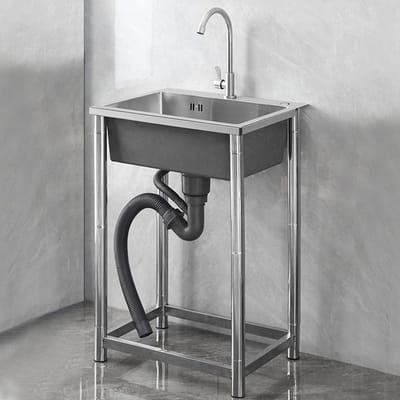 RVS Spoelbak Keuken - Wastafel Gootsteen - Wassen Afspoelen - Met Zwanenhalskraan - 50x40x75cm - Zilverkleurig