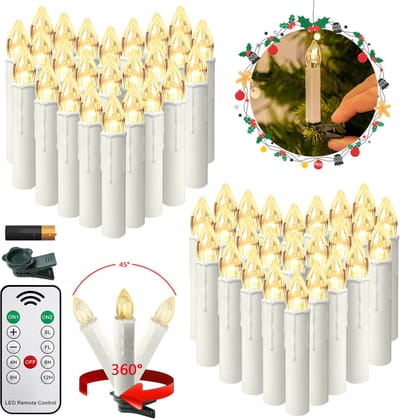 ACXIN LED Kerzen Met Afstandsbediening Warm Wit – Draadloze Kerst Kaarsen Met Clips – Timer – Ø17mm x 10cm – 40 Stuks – Met Batterijen