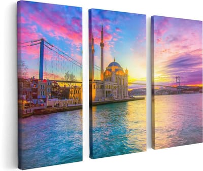 Artaza Canvas Schilderij Drieluik Kleurrijke Ortakoy Moskee In Instanbul - 120x80 - Foto Op Canvas - Canvas Print