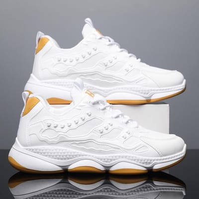 Nieuwe Trendy Eenvoudige en Lichtgewicht Herenschoenen Dikke Zool Modieus Ademend Dunne Hardloopsneaker 44 white