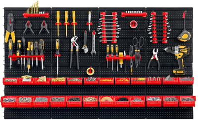Humberg - Gereedschapswand - Werkplaatswand met Bakken & Haken - Modulair - 128 x 76 cm - Antraciet & Rood