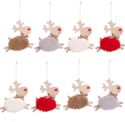 8 Stuks Kersthangertjes van Vilt en Hout, Herten Decoratie voor Kerstboom en Feestjes