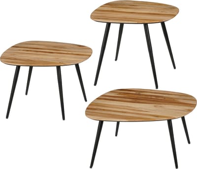 Mica Decorations Jailey Bijzettafel - Set van 3 - L62 x B52 x H34 cm - Gerecycled Hout - Bruin