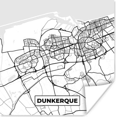 Poster Stadskaart - Plattegrond - Dunkerque - Kaart - Frankrijk - Zwart wit - 100x100 cm XXL