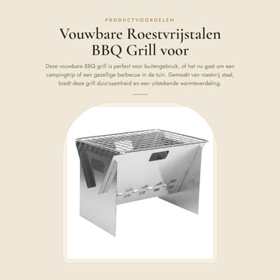 Dailygoods- BBQ Grill Draagbaar - Roestvrij Staal - Mini Houtskool Barbecue - Camping Grill - 1 tot 2 Personen - Stabiele Ondersteuning