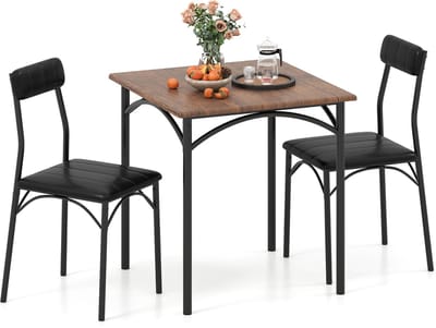 COSTWAY Eetgroep, eettafel met 2 stoelen, vierkante keukentafel en 2 stoelen met gevoerde stoelen, ruimtebesparende eetkamergroep, zitgroep voor eetkamer, keuken
