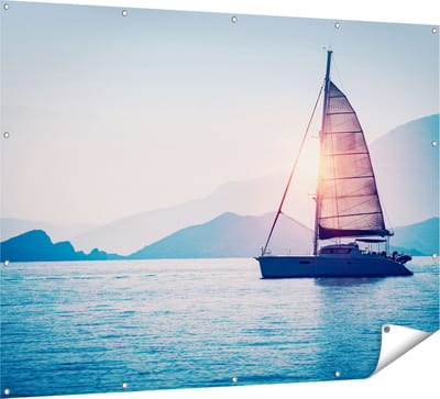 Gards Tuinposter Zeilboot bij Zonsondergang - 160x120 cm - Tuindoek - Tuindecoratie - Wanddecoratie buiten - Tuinschilderij