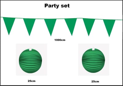 Party set groen - 1x Vlaggenlijn groen 1000cm + 2x Lampion groen 25cm -party festival thema feest