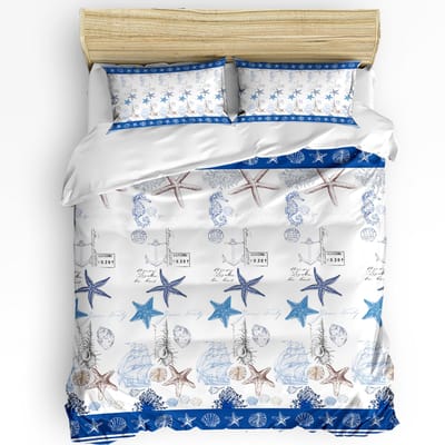Housse de couette style marin hippocampe avec taie d'oreiller 3 pièces Collection de literie Housse de couette Lit double Textile de maison EU single(135x200cm)