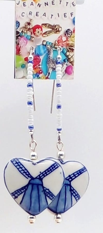 Jeannette-Creatief® - Holland - Molen - Hartjes - Oorbellen - Oranje - Oorbellen Dames - Oorbellen hartjes - Oorbellen - Zilverkleurige - Souvenir - Delftsblauwe Sieraden- Oorbellen delfts blauw - Blauwe oorbellen - Valentijn