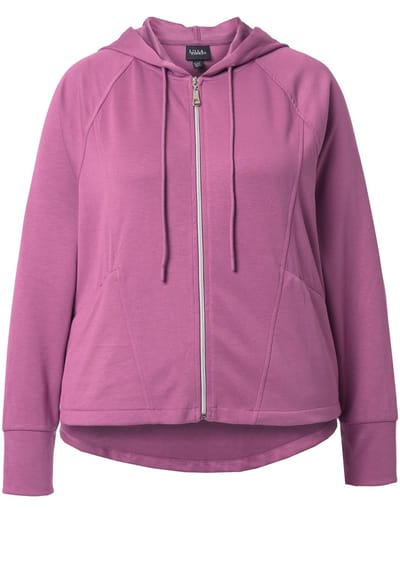 Ulla Popken - Dames - Sweatvest capuchon ritszakken lange raglanmouwen - Donker oude roze - Maat 42+